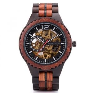 SHARPHY Montre homme montres en bois mécanique automatique cadran squelette marron mode luxe