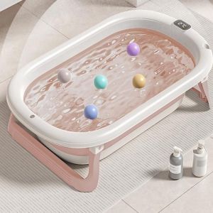 YIPEEMA. BAIGNOIRE BÉBÉ PLIABLE AVEC SIÈGE DE BAIN BÉBÉ ET THERMOMÈTRE INTÉGRÉ 72*45*17CM ROSE.