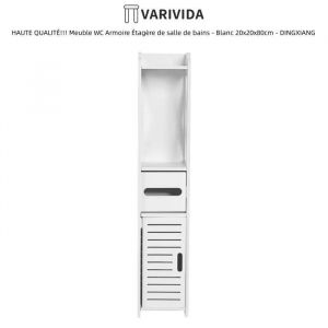 Meuble WC Armoire Étagère de salle de bains - VARIVIDA - Blanc - A poser au sol - Classique - 20x20x80cm