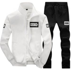 Survêtement Homme 2 Pièces Ensemble à Manches Longues Zippé Garçon Jogging Sport Décontracté Veste+Pantalon Blanc et Noir Imprimé