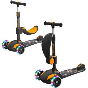 Trottinette Enfant 3 en 1 avec Si&egrave;ge Pliant Trottinette 3 Roues &agrave; LED  Scooter pour Gar&ccedil;ons Filles R&eacute;glable en Hauteur(63~83cm)
