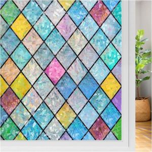 Film Fenetre Anti Regard Motif Losange Coloré Film Occultant Fenêtre 60x200cm 3D Sticker Fenêtre Épais pour Bureau Maison