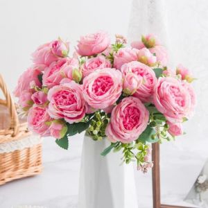 Vvikizy fleur de pivoines artificielles 2 bouquets de pivoines artificielles romantiques vives de 6cm de deco sechee Rose