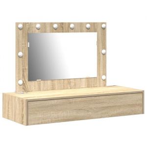 Automne/hiver 2025 Coiffeuse murale avec lumi&egrave;res LED - CLOUD - Pour femmes/filles - en ch&ecirc;ne de Sonoma FR474