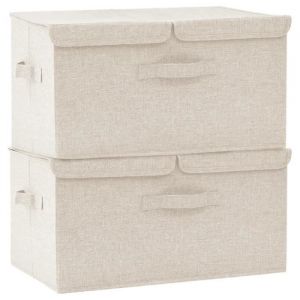 Bo&icirc;tes de rangement - OMABETA - 2 pcs - Tissu 50x30x25 cm - Cr&egrave;me - Pliable