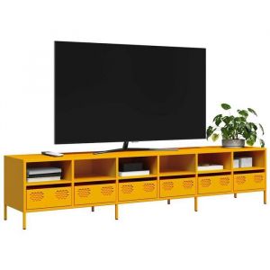 vidaXL Meuble TV jaune moutarde 202x39x435 cm acier laminé à froid banc TV meuble métallique meuble multimédia buffet 3307158