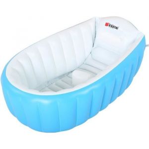 Baignoire Gonflable Bébé Enfant Piscine Gonflable Bassine Siège de Baignoire Confort Portable Douche pour 0-3ans 98*65*28cm Bleu