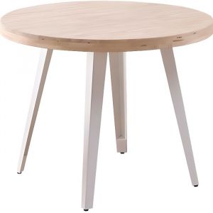 Table à manger ronde en bois coloris chêne nordique pieds blanc - diamètre 100 x hauteur 76 cm