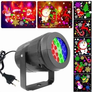 Projecteur laser de No&euml;l - HONO - Rotatif - 16 motifs - Flocon de neige - D&eacute;coration de No&euml;l - Lumi&egrave;re LED