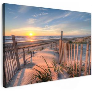 Impression sur Toile Avec cadre 60x40cm Tableaux Decoratifs Chambre Tableau Salon Dune - Coucher de soleil - Plage - Plantes - Mer