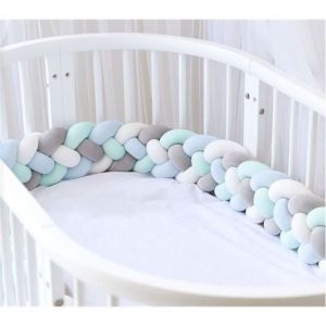 1M Tour de Lit Bébé Coussin Serpent Coussin Tressé Pare-chocs Velours Protection Bébé Gris+Blanc+Bleu+Vert