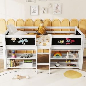 Lit mi-hauteur 90*200 lit mezzanine avec étagère et échellelit enfant avec barrière de sécuritésommier à lattesbois de