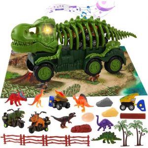 Jouet Camion Dinosaure Garçon Voiture Squelette de Transport de Dinosaures Jouet Voiture Dinosaure pour Enfant 3 4 5 Ans