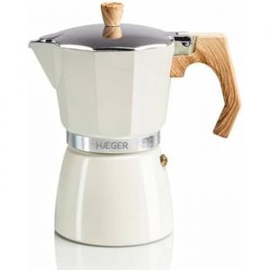 Cafetière Moka Italienne - HAEGER - 6 tasses - Programmable - Réservoir amovible - Beige