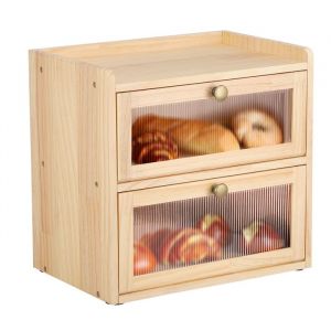 Boite a Pain Bo&icirc;te &agrave; Pain de Mie Bois Huche &agrave; Pain Vintage Rangement Cuisine Countertop Conteneur de Stockage de Pain avec Porte