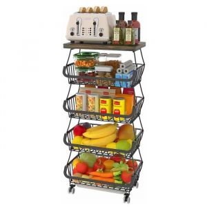 OTBESTFJ&reg;Corbeille &agrave; Fruits 4 NiveauxChariot de Rangement &agrave; Rouletes Cuisine &Eacute;tag&egrave;re Rangement L&eacute;gumes Fruits-DESSERTE DE CUISINE