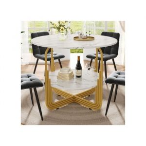 SOKERDY Table à Manger Ronde 80×80×76cm Table Basse Ronde pour 4 personnes avec Petit Plateau Rond Plateau en MDF Marbré Doré