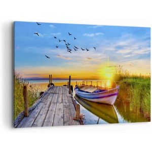 Deco Cadre D&eacute;coration Salon lac bateau eau Moderne Impression sur Toile 40x60cm Image Tableau Decoration Murale Chambre Cuisine