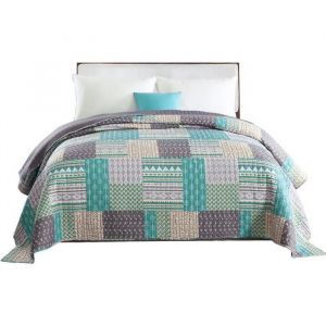 WOLTU Dessus de lit Patchwork Couvre-Lit matelassé  Jeté de lit pour lit double 150x200cm Patchwork Vert clair