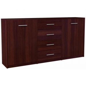 Buffet avec 2 portes et 4 tiroirs Wengé - Meuble de Rangement Style contemporain - 177 x 35 x 75 cm