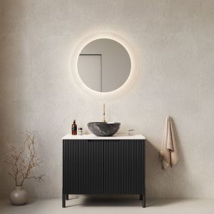 Meuble de Salle de Bain - 76 cm - Vasque Noire en C&eacute;ramique - Rangement avec Fermeture Douce - Design Fran&ccedil;ais
