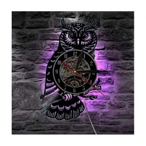 Horloge Murale Hibou - Disque Vinyle - LED Lumineuse - 12 pouces