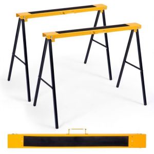COSTWAY Lot de 2 Tréteaux Pliants en Acier Tréteau de Travail Pliable Portable Sciage Chevalets Support Stands Métallique