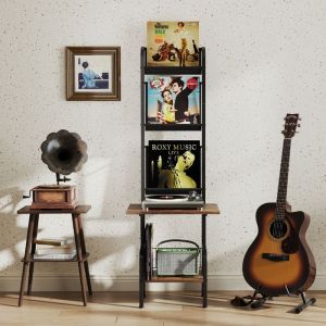 GOPLUS Meuble de Rangement pour Tourne-disques avec Rangement à 5 Niveaux Étagère Organisatrice pour Vinyles 50x51x145CM