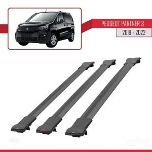 Barres de toit - FLY - Modèle NOIR - 3 pièces - Aluminium - Pour Peugeot Partner 2019-2023