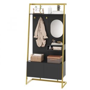 Vestiaire dEntr&eacute;e Moderne 78x38.5x180.5 cm avec Meuble a chaussures et Miroir Armoire Ouverte avec Porte-Manteau M&eacute;tallique Noir