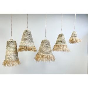 SUSPENSION EN OSIER SUSPENSION N°3 EVA À FRANGES EN FEUILLES DE PALMIER
