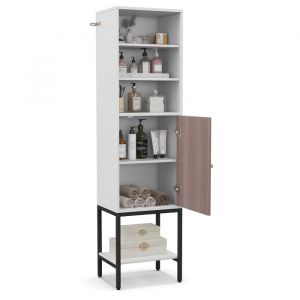 COSTWAY Meuble Colonne de Salle de Bain avec Porte Étagère Réglable et Rangement Inférieur pour Salon Cuisine Chambre Blanc