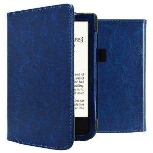 &Eacute;tui de liseuse portefeuille en cuir v&eacute;gan Pocketbook Touch Lux 5 / HD 3 / Basic Lux 4 / Vivlio Lux 5 Bleu fonc&eacute; imoshion