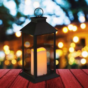 Relaxdays Lanterne LED Chandelle avec effet flamme extérieur lanterne de décoration suspendue ou deboutH 30 cmnoir