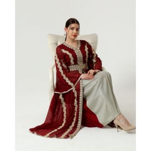 Caftan grande taille rouge dore takchita robe oriental abaya djellaba - Marque - Modèle - Rouge - Femme - Adulte