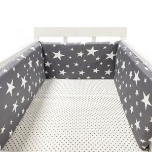 Tour de lit bébé 200 x 30 cm coussin barrière anti-collision pour berceau contour lit bébé respirant en coton étoile gris foncé