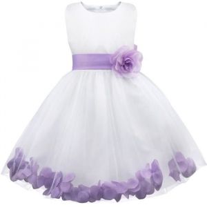 iixpin Enfant Fille Robe Cérémonie Soirée Pétale Noeud Papillon Tutu Robe Princesse 2-14 Ans Violet clair