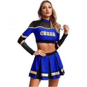 AISLOR Femme Ensemble V&ecirc;tement Pom Pom Girl - Cheerleading Jupe Haute M&eacute;tallis&eacute; -  Pratique Uniforme 2 Pi&egrave;ces S-XXL