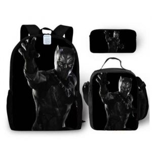 Sac à Dos MTOWSUC Black Panther 3D Impression 16 pouces Ensemble Scolaire 3 pièces