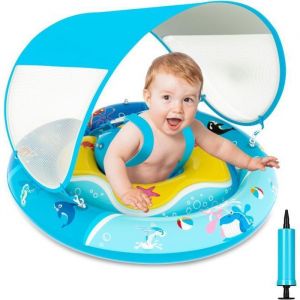 Bouée Bébé gonflable avec parasol - ACELIFE-  UPF 50 - Bleu - Siège De Piscine - 6-36 Mois