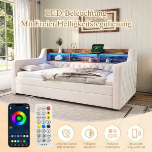 Canap&eacute;-lit en velours avec rangement - RNCYN - 90x190 cm - Espace de rangement int&eacute;gr&eacute; - Ambiance LED - Port USB-C