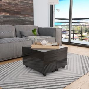 Table basse - VIDAXL - 60x60x35 cm - Noir brillant - Fonction extensible - Compartiment interne