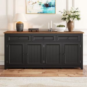 Buffet Moderne Buffet Bas Buffet bahut avec 3 tiroirs 4 portes Buffet de cuisinesalon Armoire de rangement 160x35x76cm Noir