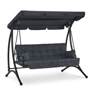 M MCombo balancelle Hollywood 3 places avec fonction de lit avec coussin dassise extra épais et toit solaire 4095(gris)
