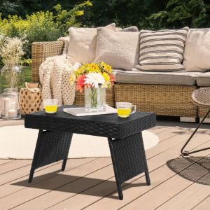 GIANTEX Table de Jardin en Rotin PlianteTable Basse en R&eacute;sine Tr&eacute;ss&eacute;e pour Salon Balcon TerrasseCadre en Acier60x40x39CMNoir