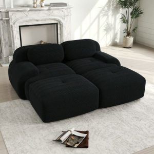 Canap&eacute; dangle - LANGTU - Modulable 2 places combinable avec m&eacute;ridienne - Velours c&ocirc;tel&eacute; respirant - Noir