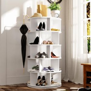Regal &agrave; chaussures blanc rond rotatif dangle - 5 niveaux hauteur 115 cm largeur 60 cm