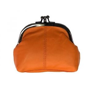 Porte monnaie bourse femme cuir véritable souple fermoir clic-clac modèle retro 3 compartiments dont 1 fermeture -Orange-LOLUNA®