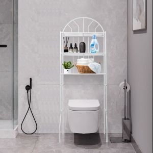 &Eacute;tag&egrave;re WC en m&eacute;tal - Homewell - Avec 3 tablettes - Blanc - 65x34x178cm