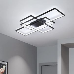 GANEED-Plafonnier noir-Lustre rectangulaire dimmable avec télécommande-LED-3 carrés Acrylique